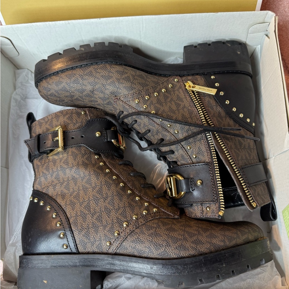 Michael Kors Brown Ankle Boots with Gold Accents